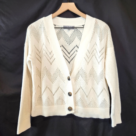 Marled Womens Ivory Cardigan Size M Geo Pattern Open Knit Spring Quiet Luxury - Picture 1 of 8